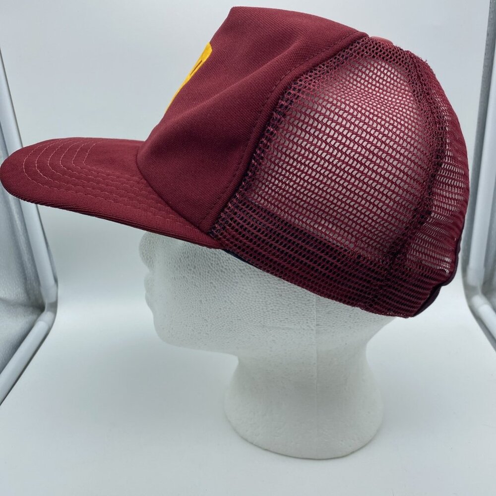 Maroon Cap Yellow B Trucker Hat Snap-back Mesh-back Vintage 90s 80s Made In USA - Picture 6 of 10